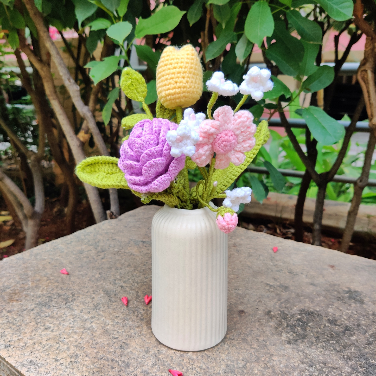 Pastel Bloom Crochet Flower Vase