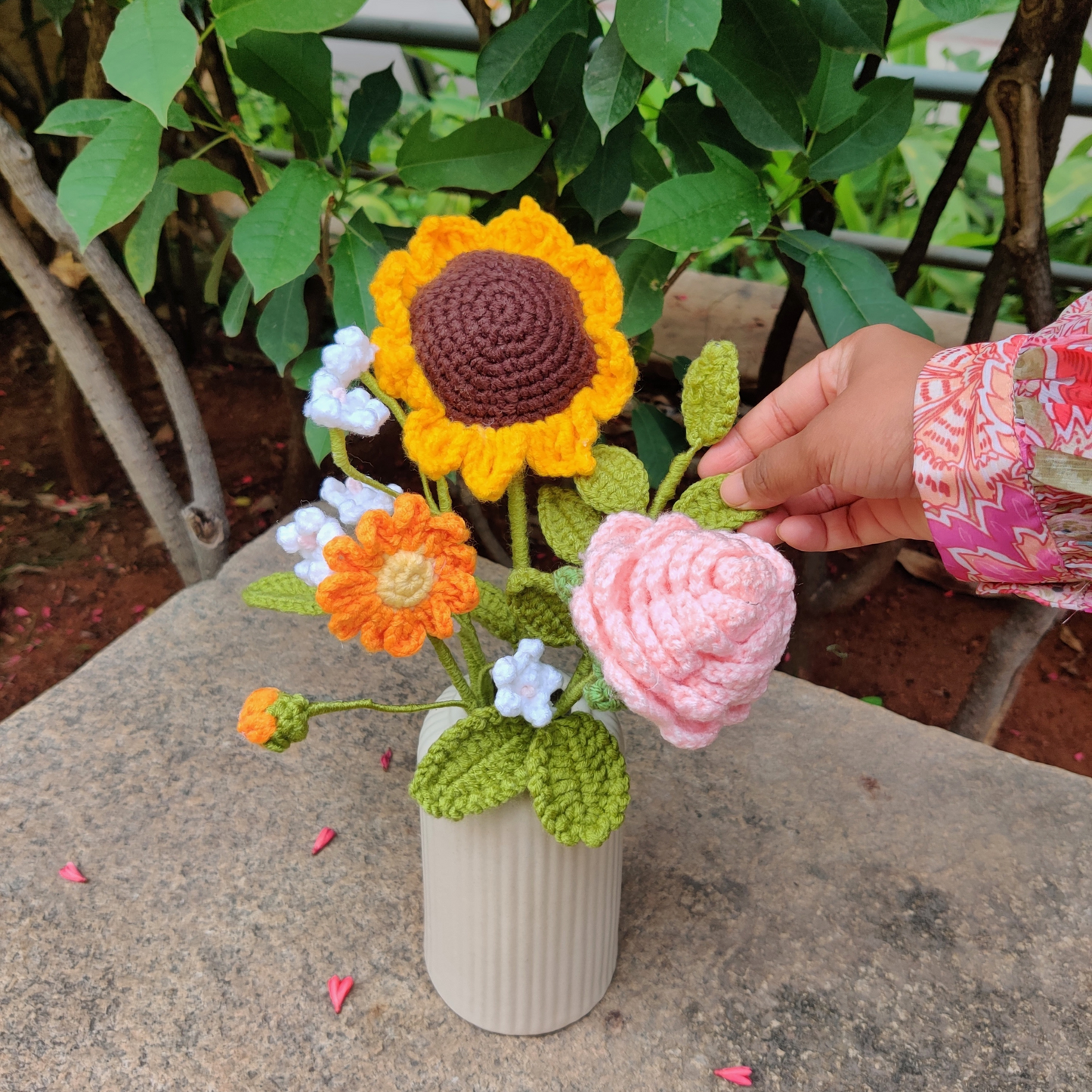 Sunshine Meadow Crochet Flower Vase