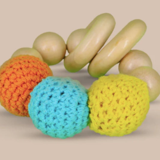 Wooden Crochet Teether and Rattle Ring